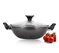 AM Home and Kitchen: 36cm Induction Wok Non Stick with Lid | Versatile Frying Pan, Cookware, Saucepan, Paella Pan, Stock Pot, Stir-Fry & Griddle Wok, Glass Lid with Steam Vent