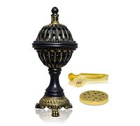 AM Luxury Bakhoor Burner - Oud, Frankincense & Cones Charcoal Incense Burner | Crafted from heat-resistant resin. Hand-finished elegant lid design & Tongs. Décor gift set for home &meditation (Black)
