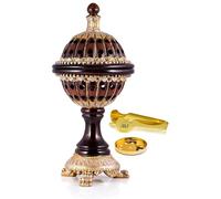 AM Luxury Bakhoor Burner - Oud, Frankincense & Resin Charcoal Incense Burner with Lid & Tongs | Hand-finished with ornate details | Heat-Resistant Design for Home, Meditation | Décor Gift Set (Brown)