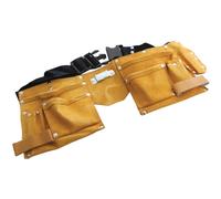 Am-Tech 11-Pocket Leather Tool Belt with 2 Hammer Loops, Fully Adjustable Nylon Webbing, Light Brown - N0950