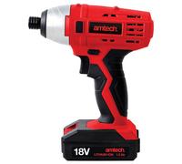 Am-Tech V6520 1.3 A Cordless Impact Driver/lithium-Ion Battery In Storage Case, 230 V, Red