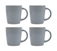 AM2686: Set of 4 Grey Stoneware Coffee Mugs with White Rim, 370ml; Dishwasher & Microwave Safe