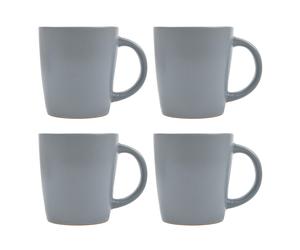 AM2686: Set of 4 Grey Stoneware Coffee Mugs with White Rim, 370ml; Dishwasher & Microwave Safe