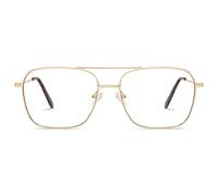 AM6076 Retro Reading Glasses for Women Men Aviator Square Blue Light Computer Reader 1.50 2.00, C2.gold, 57-16-147