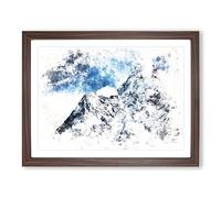Ama Dablam Mountain In Nepal Watercolour Modern Framed Wall Art Print, Ready to Hang Picture for Living Room Bedroom Home Office Décor, Walnut A2 (64 x 46 cm)