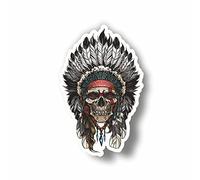 AMA SHOP ADHESIVE SHAPED INDIAN SKULL PVC Decal Wall Sticker Car Motorcycle Helmet Camper
