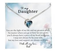 Amaani To My Daughter Necklace - Blue Crystal Heart Pendant with Sentimental Message Card from Dad | Thoughtful Gift for Daughter’s Birthday or Special Occasionce gift for daughter