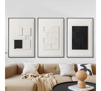 AMAATE Black White Minimalist Textured Wall Art, 3D Geometric Abstract Canvas Painting Trio for Modern Living Room & Bedroom, 16x24 Inches
