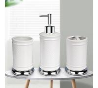 Amaauto Bathroom Accessory Set, 3 Pcs White Ceramic Sets with Toothbrush Holder, Soap Dispenser, Tumbler Cup, Modern Bathroom Sink Set, Vanity Countertop Decor