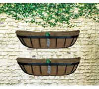 Amabassador 2 X Wall Trough Planter & Coco Liner 24 Inch Wrought Iron Wall Mounted Flower Basket
