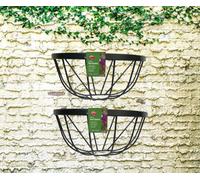 Amabassador 2X Garden Wall Trough Planter 16 Inch Wrought Iron Wall Mounted Black Flower Basket