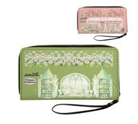 Amabery Custom Name Women Wristlet Wallet,Personalized RFID Blocking PU Leather Large Capacity Zipper Clutch,Library Bookshelf Floral Credit Card Holder Phone Purse with Wrist Strap for Travel