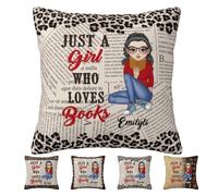 Amabery Personalized Just A Girl Who Loves Books Pillow Covers Custom Name & Portrait Pillowcase Home Decor Gifts for Book Lover Women Librarians Teacher Readers Birthday Christmas