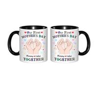 Amabery Personalized Our First Mothers Day Together Mug Custom Name with Baby Feet & Mommy Hands, Ceramic Coffee Cup for New Moms First Time Moms Women,Baby Shower Gifts Birthday