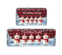 Amabery Personalized Snowman Kitchen Rugs Set of 2, Red Buffalo Plaid Custom Family Name Non-Slip Washable Crystal Velvet Floor Mats, Winter Holiday Home Decor 47x17 & 30x17 Inch