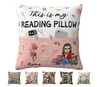 Amabery Personalized This is My Reading Pocket Pillow Custom Birth Month Flower Book Reading Pillow Personalized Bookish Gifts for Women Girl Who Book Lovers Bookworms Readers Librarian Students