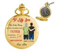 Amabery to My Son Quartz Pocket Watch - Personalized I Love You Gifts for Son from Mom Dad with Message, Custom Name Vintage Pocket Watch, Inspirational Keepsake for Graduation, Birthday, Christmas
