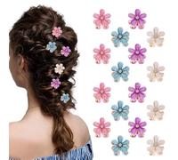 Amabro 16PCS Flower Hair Claws, Crystal Mini Flower Hair Clips Small Rhinestone Hair Barrettes Floral Petal Hairpin Cute Decorative Accessories for Girls Women(Blue, Beige, Pink, Purple)