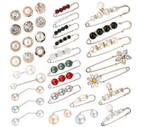 Amabro 35PCS Pearl Brooch Pins, Safety Pins for Women No Sewing Pant Waist Tightener Cover Up Buttons Sweater Shawl Hat Clip Neckline Pins Double Faux Pearl Brooches Waist Pants Extender