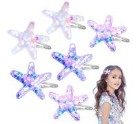 Amabro 6 Pcs Starfish Hair Clips, Glitter Sea Star Hair Barrettes Starfish Hair Accessories Sequins Snap Hair Clip Beach Sea Star Hairpins for Women Girls(Pink, Purple, White)