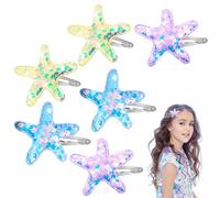 Amabro 6 Pcs Starfish Hair Clips, Glitter Sea Star Hair Barrettes Starfish Hair Accessories Sequins Snap Hair Clip Beach Sea Star Hairpins for Women Girls(Pink, Blue, Yellow)