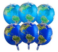 Amabro 6-Piece Globe Balloons Set: 22 Inch Earth Globe Transparent World Map 4D Blue Foil Balloons for School Decoration, Travel & Space