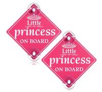 Amabro Car Safety Warning Signs Sticker, 2 Pcs 5"x5" Little Princess on Board Car Sign with Double Suction Cups Waterproof Reusable Baby Decals for Rear Side Windows Bumpers, Bright Pink