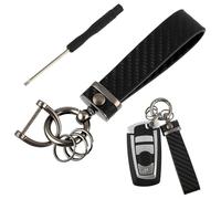 Amabro Carbon Fiber Car Keychain, Detachable Key Chain Holder 360 Degree Rotatable with Anti-Lost D-Ring Universal Auto Key Fob Wristlet Keyrings for Men Women Car Accessories Family(Black)