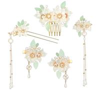Amabro Chinese Hanfu Flower Hairpin Set, 5 PCS Floral Retro Chinese Tassel Headpiece Traditional Chinese Hanfu Brides Hair Accessories for Hairstyle Daily Wear Party Banquets Dating Weddings(Camellia)