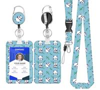 Amabro Cute Panda Lanyard with ID Badge Holder, Retractable Badge Reels Adjustable Neck Lanyard Breakaway Clip Keychain Name Card Tag Protector for Women Kids Teachers Nurses Doctors Student Staff