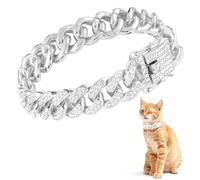 Amabro Diamond Cat Chain Collar, Metal Cuban Link Dog Collar with Secure Buckle 12mm Wide Cat Pet Necklace Chain Pet Collar Jewelry Accessories for Small Medium Dogs Cats Puppy Kittens 8inch(Silver)