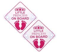 Amabro Little Princess on Board Warning Signs, 2pcs 5" x 5" Safety Car Bumper Sticker With Double Suction Cups, Reusable Baby in Car Decal, Pink