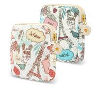 Amabro Sanitary Napkin Storage Bag, 2PCS Period Bags Cute Sanitary Pad Storage Pouch Tampon Pantyliners Menstrual Purse Daisy Zipper for Women Teen Girls School Travel Feminine Product(Tower)