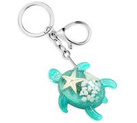 Amabro Turtle Keychain, Sea Turtle Keyring Beach Keychain with Clasp Purse Charm 3D Turtle Ocean Animal Birthday Gift(Green)