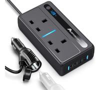 Amacam 300W Continuous Power Inverter - 12V/24V to 230V with Dual UK Sockets 4-Port USB & Built-in 12V DC Socket (7-Port Total) - Simulated Sine Wave