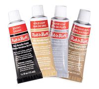 AMACO Rub n Buff Wax Metallic Finish 4 Color Kit - Antique Gold Silver Leaf Gold Leaf Ebony 15ml Tubes - Versatile Gilding Wax for Finishing Furniture Antiquing and Restoration - 4 Rub and Buff Colors