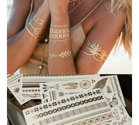 Amacoam 6 Sheets 70 Patterns Metal Gold Foil Hot Silver Tattoo Sticker Waterproof Long-Selling Tattoo Sticker Flash Golden Temporary Tattoos Sticker, Bracelet/Anklet/Triangle