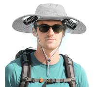 AMACOOL 2-in-1 Hands-Free Hat Fan with Detachable Neck Fan, UPF 50+ Wide Brim Sun Hat, 3-Speed Adjustable, 2600mAh Rechargeable for Outdoor Fishing Camping Beach Travel-Grey