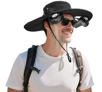 Amacool 2-in-1 Hands-Free Hat Fan with Detachable Neck Fan, UPF 50+ Wide Brim Sun Hat, 3-Speed Adjustable, 2600mAh Rechargeable for Outdoor Fishing Camping Beach Travel-Black
