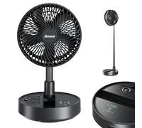 Amacool 8'' Foldable Oscillating Fan, 10000mAh Battery Operated with Remote & Timer, Height Adjustable Portable Standing Fan, Quiet USB Output for Camping RV Picnic Home Office Outdoor