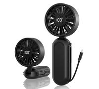 Amacool Foldable Handheld Fan Rechargeable, Built-in Type-C Cable, 5-Speed Personal Fan, Max 17H Runtime, Wearable Neck Fans for Travel Outdoor Cruise Makeup, Gift for Women Men Stylish Girl (Black)