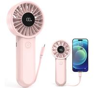 Amacool Handheld Fan Rechargeable, Built-in Type-C Cable, 5-Speed Personal Fan with LED Display, Max 12H Runtime, Portable Fans for Travel Outdoor Cruise Makeup, Gift for Women Stylish Girl (Pink)