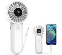 Amacool Handheld Fan Rechargeable, Built-in Type-C Cable, 5-Speed Personal Fan with LED Display, Max 12H Runtime, Portable Fans for Travel Outdoor Cruise Makeup, Gift for Women Stylish Girl (White)