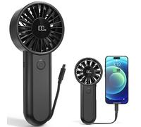 Amacool Handheld Fan Rechargeable, Built-in Type-C Cable, 5-Speed Personal Fan with LED Display, Max 12H Runtime, Portable Fans for Travel Outdoor Cruise Makeup, Gift for Women Stylish Girl (Black)