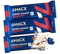 Amacx Nougat Energy Bars, High Carb Energy Bars, 32g Carbs per Bar, 2:1 Glucose Fructose, Soft Chew Endurance Fuel for Cycling Running Triathlon, Informed Sport Certified - 3 x 37g Bars (Cranberry)