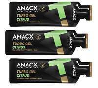 Amacx Turbo Energy Running Gels with Electrolytes for Training - 40g Carbs, 200mg Sodium Vegan, Gluten Free Sports Nutrition - Energy Gels for Running, Cycling, Endurance - 3 x 60ml (Citrus)