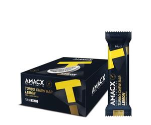 AMACX Turbo Fruit Chew Bar - 12 x 50g Sweet Vegan Fruit Bars - High Carb Energy Bar, Fast Energy for Sports - With Carbohydrates & Electrolytes - Lemon