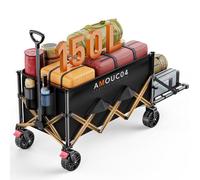 AMADA HOMEFURNISHING Extendable Festival Trolley with Tailgate Expansion, Foldable Trolley on Wheels for Camping, Grocery, Beach, Garden & Sports Utility, Folding Trolleys with 2 Cup Holder(150L)