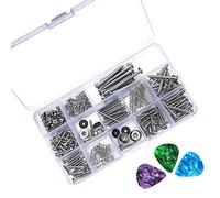 Amadget 256 Pieces Electric Guitar Screw Kit Assortment Box for Electric Guitar Bridge, Pickup, Pickguard, Tuner, Switch, Neck Plate, with Springs, 3 Pcs Random Color Picks (9 Types, Chrome)