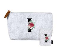 AMAEKO Personalised Toiletry Bag, Initial Toiletry Bag, Card Holder with Initial, Women's Toiletry Bag, Gift Case, Customised Travel Case, Handmade Organizer Bag, Handmade Makeup Bag, I, FLOWER